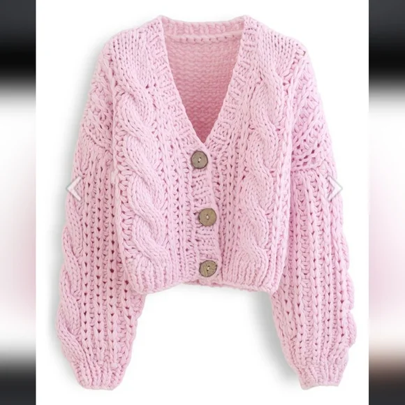 Pink Cable Knit Women's Sweater - Picture 2 of 12